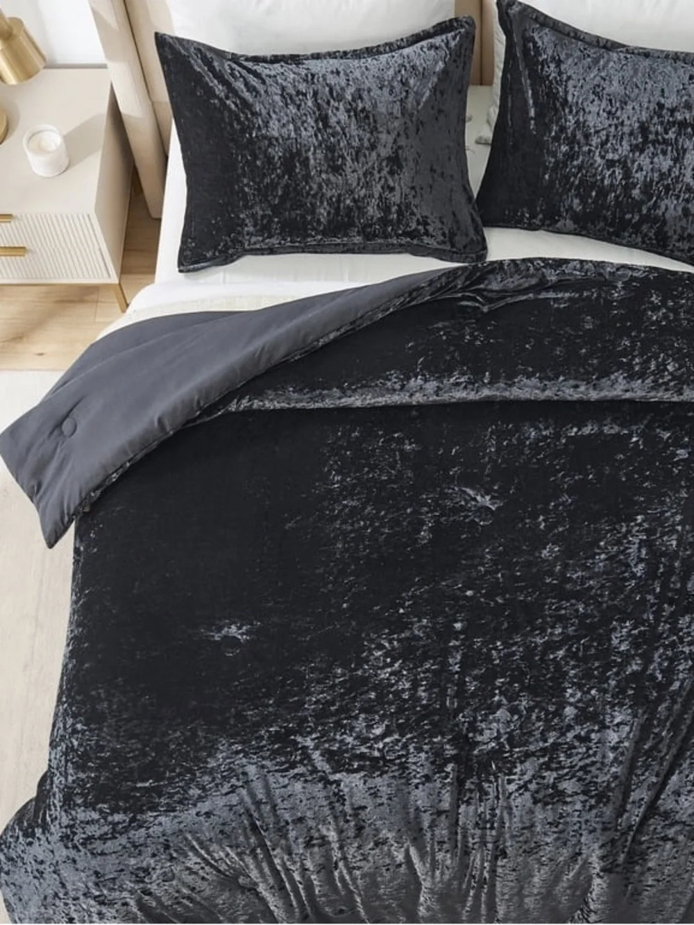 Plush Black Velvet Comforter set king 3 piece set
